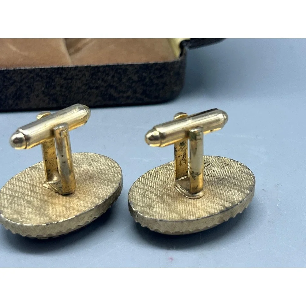 Vintage Peanut Wood Jasper‎ Rare Gold tone Cufflinks